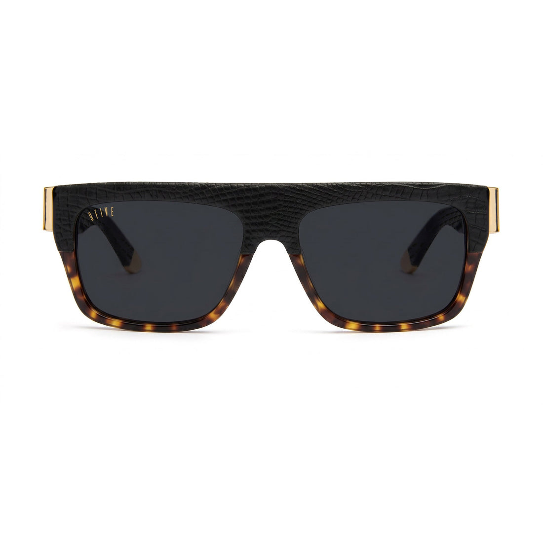 9FIVE 22 Anniversary LTD, black reptile leather and 24K gold frame, front view