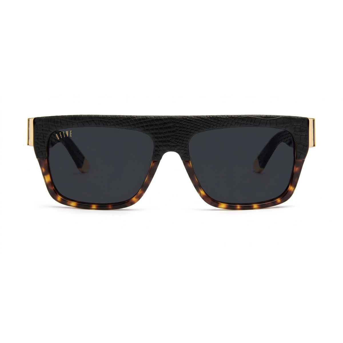 9FIVE 22 Anniversary LTD, black reptile leather and 24K gold frame, front view