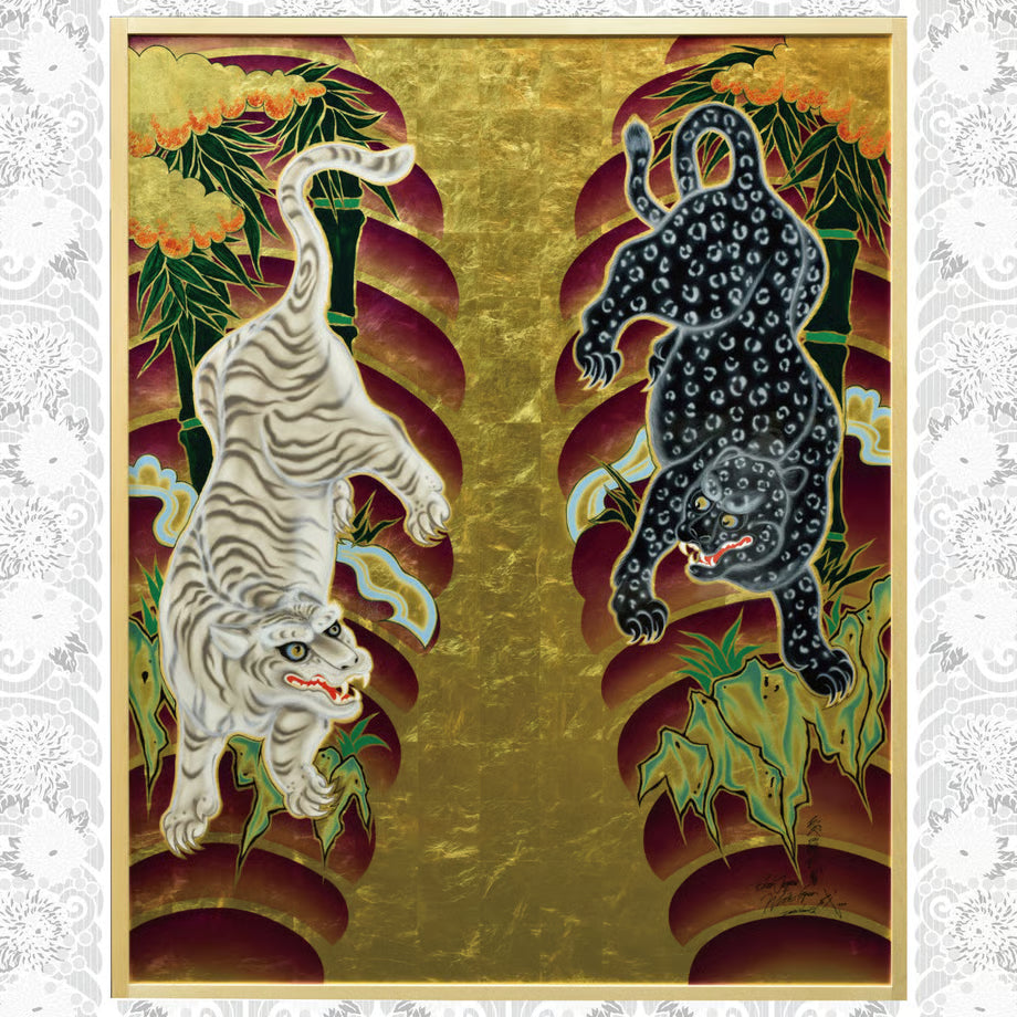 ZENSUI NARITA 「blackjaguarwhitetiger 」（メガネ拭き・めがね拭き）MetropolitanCROSSbottle　メトロポリタンクロスボトル アートクロス　  55cm角：MCB551803　