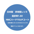 日本製【非球面レンズ】1.60・単焦点・薄型・度付き・度なし・プラスチック・UVカット　2枚1組　オプションあり