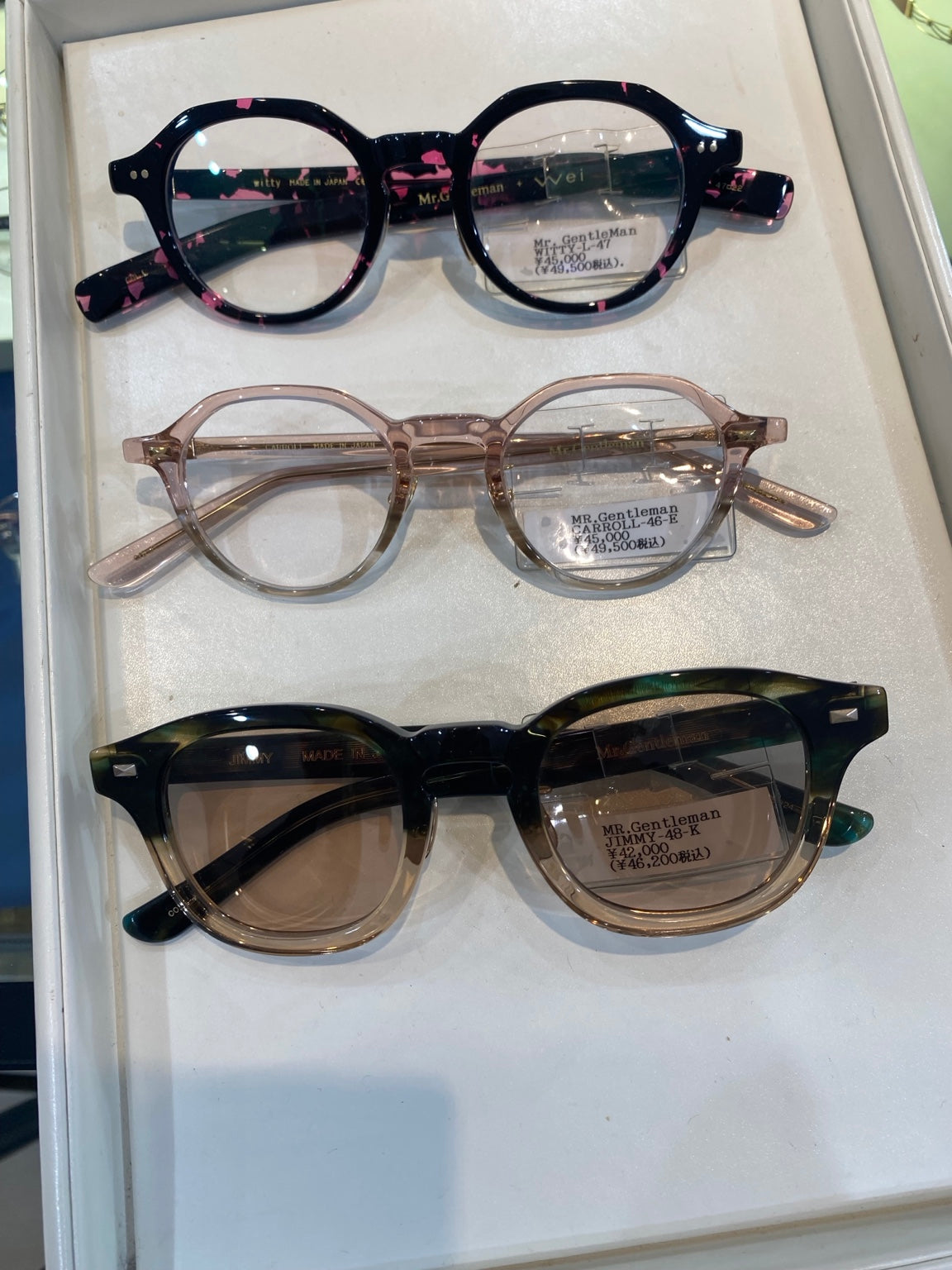 上段 WITTY L、中段 CARROLL E、下段 JIMMY 48mm K